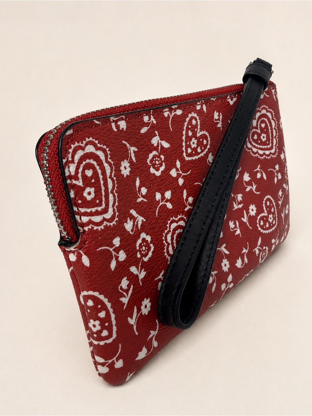 Coach Red Heart Floral Zip Wristlet Wallet 6x4 - Picture 4 of 5